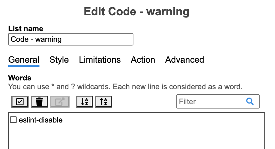Editing the list of warnings to highlight